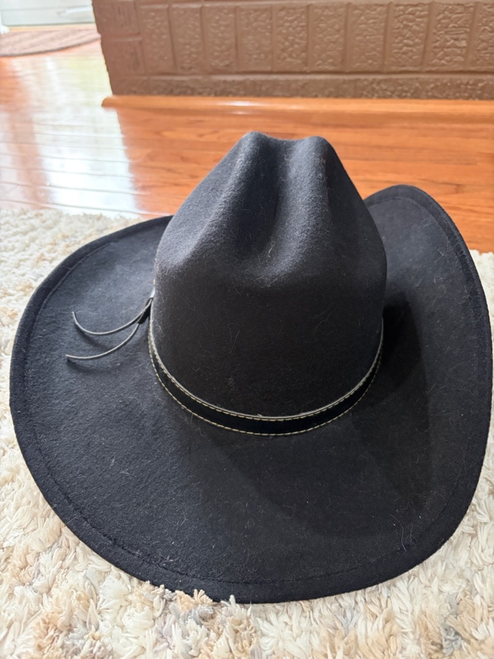 Men's Black Felt Western Cowboy Hat with Stitched Band